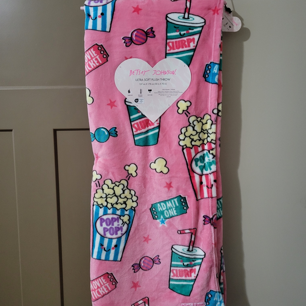 Betsey Johnson Pink Snack Print Plush Throw